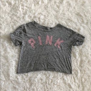 cute PINK crop top! Light gray with pink lettering